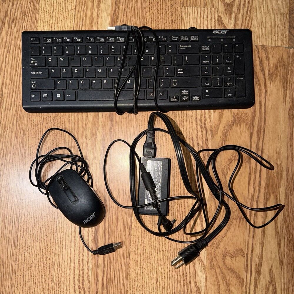 Acer Wired USB Keyboard Mouse 65W Laptop Charger A11-065N1A 3-Pc Bundle Untested